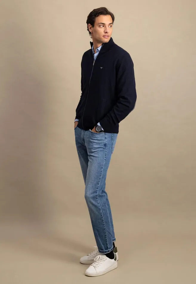 FYNCHHATTON Parting Jacket Made Of Wool With Knitting Patches Navyhazel Men Cardigan
