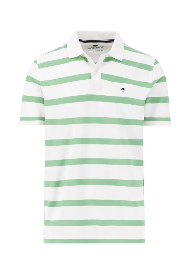 FYNCHHATTON Polo Shirt Made Of Cotton With Stripes Peenavyturf Green Men Polo Shirt