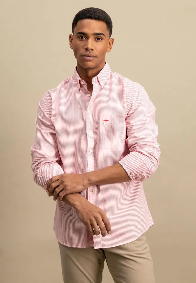 FYNCHHATTON Shirt In The Filigree Strip Look And Buttondown Collar Poppy Rednavyturf Green Men Shirts