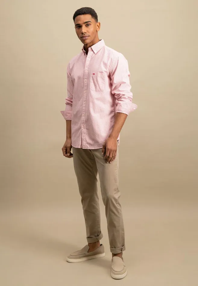 FYNCHHATTON Shirt In The Filigree Strip Look And Buttondown Collar Poppy Rednavyturf Green Men Shirts