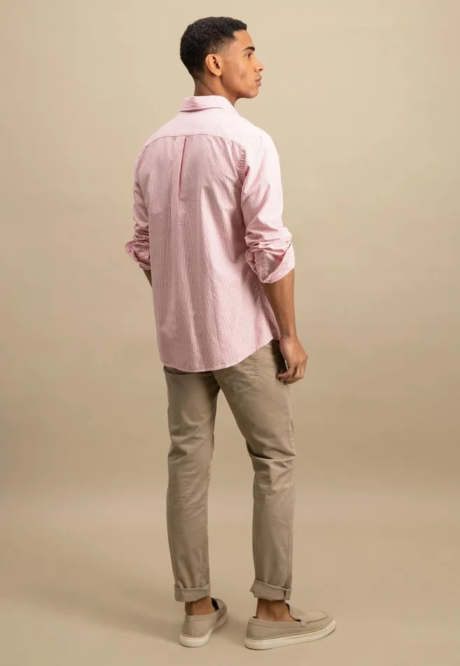 FYNCHHATTON Shirt In The Filigree Strip Look And Buttondown Collar Poppy Rednavyturf Green Men Shirts