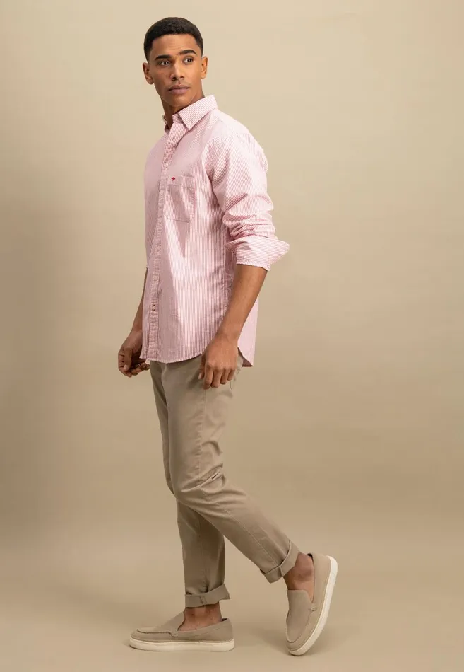 FYNCHHATTON Shirt In The Filigree Strip Look And Buttondown Collar Poppy Rednavyturf Green Men Shirts