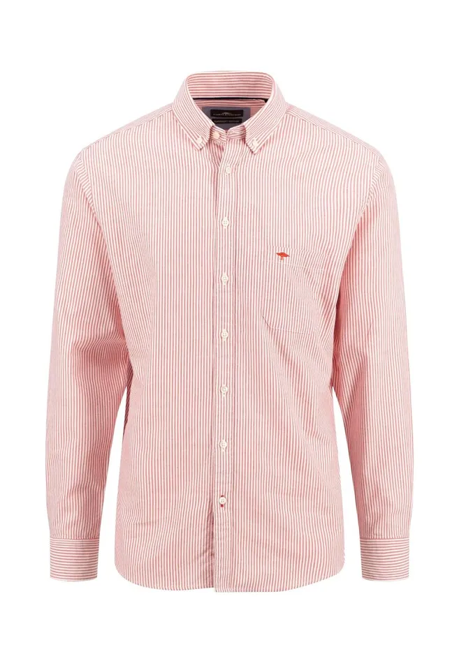 FYNCHHATTON Shirt In The Filigree Strip Look And Buttondown Collar Poppy Rednavyturf Green Men Shirts