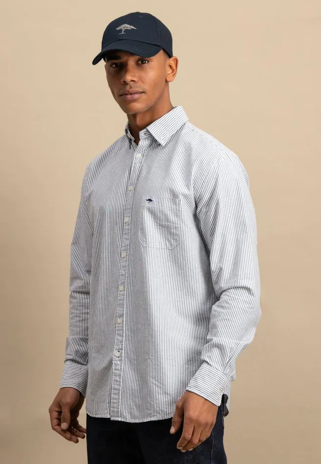 FYNCHHATTON Shirt In The Filigree Strip Look And Buttondown Collar Poppy Rednavyturf Green Men Shirts