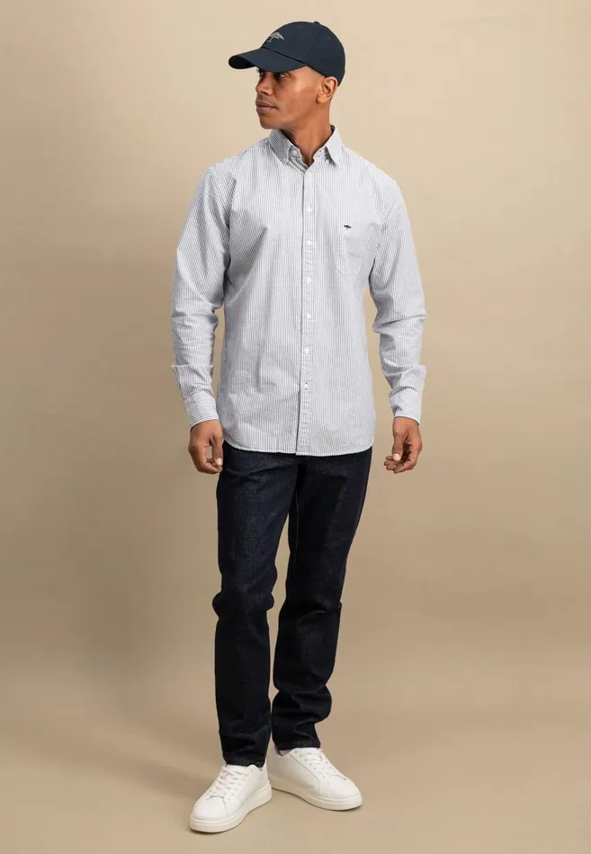 FYNCHHATTON Shirt In The Filigree Strip Look And Buttondown Collar Poppy Rednavyturf Green Men Shirts