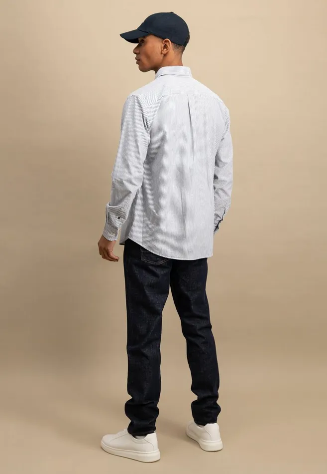 FYNCHHATTON Shirt In The Filigree Strip Look And Buttondown Collar Poppy Rednavyturf Green Men Shirts