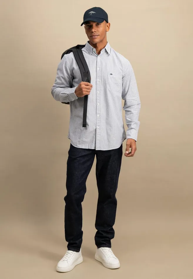 FYNCHHATTON Shirt In The Filigree Strip Look And Buttondown Collar Poppy Rednavyturf Green Men Shirts