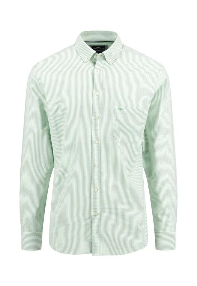 FYNCHHATTON Shirt In The Filigree Strip Look And Buttondown Collar Poppy Rednavyturf Green Men Shirts