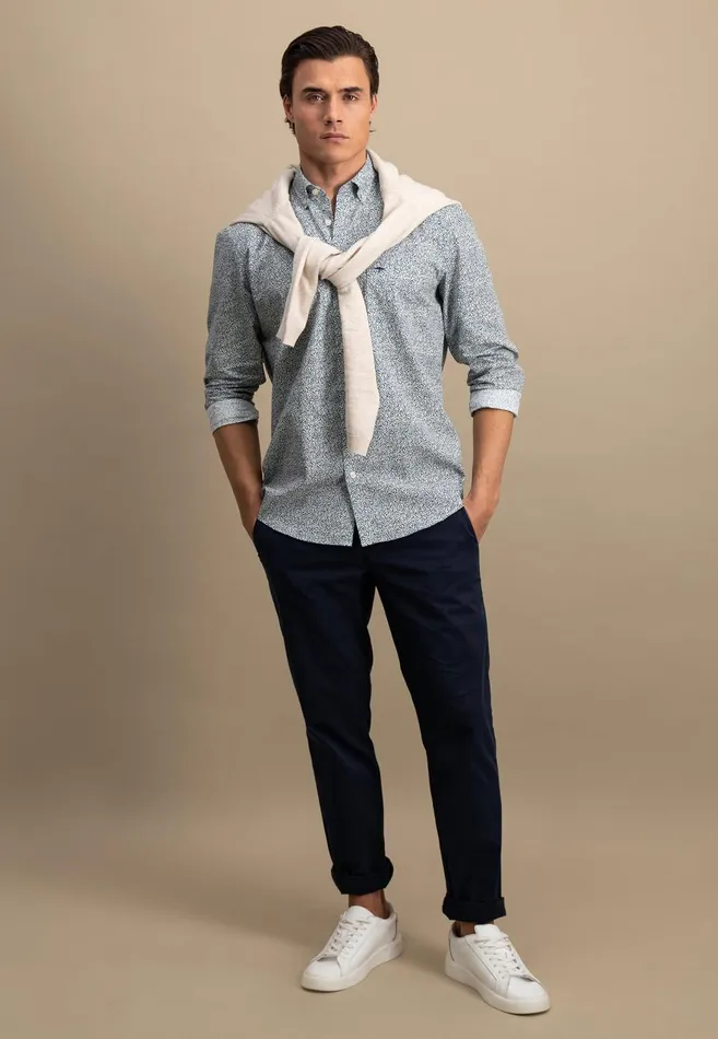 FYNCHHATTON Shirt With Buttondown Collar And Minimum Pattern Poppy Redpeeturf Green Men Shirts