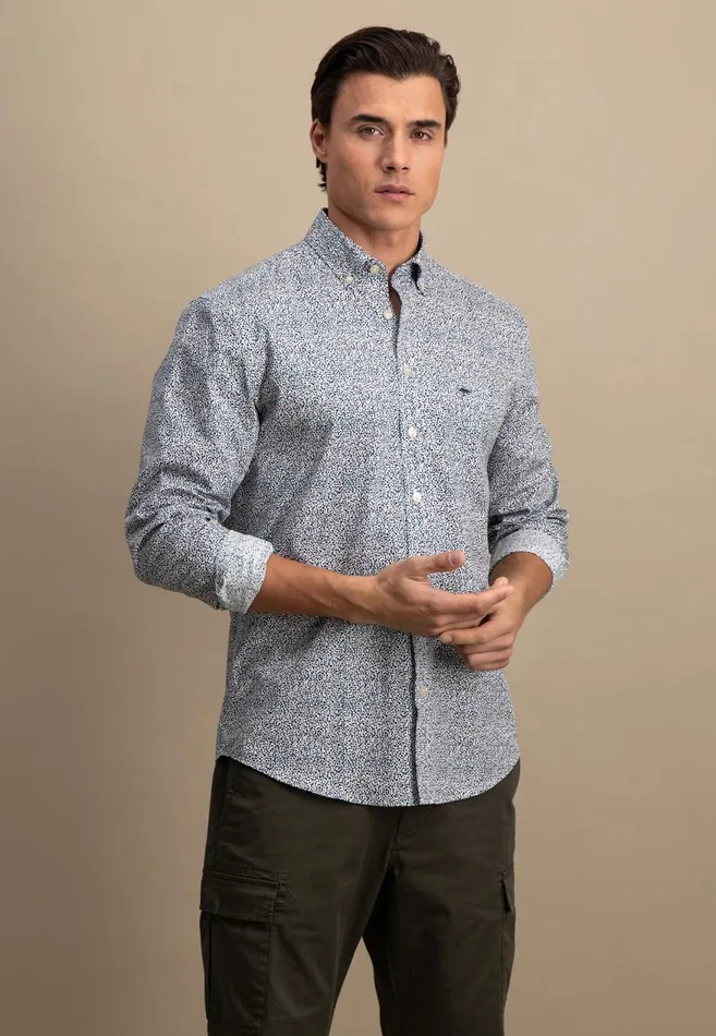 FYNCHHATTON Shirt With Buttondown Collar And Minimum Pattern Poppy Redpeeturf Green Men Shirts