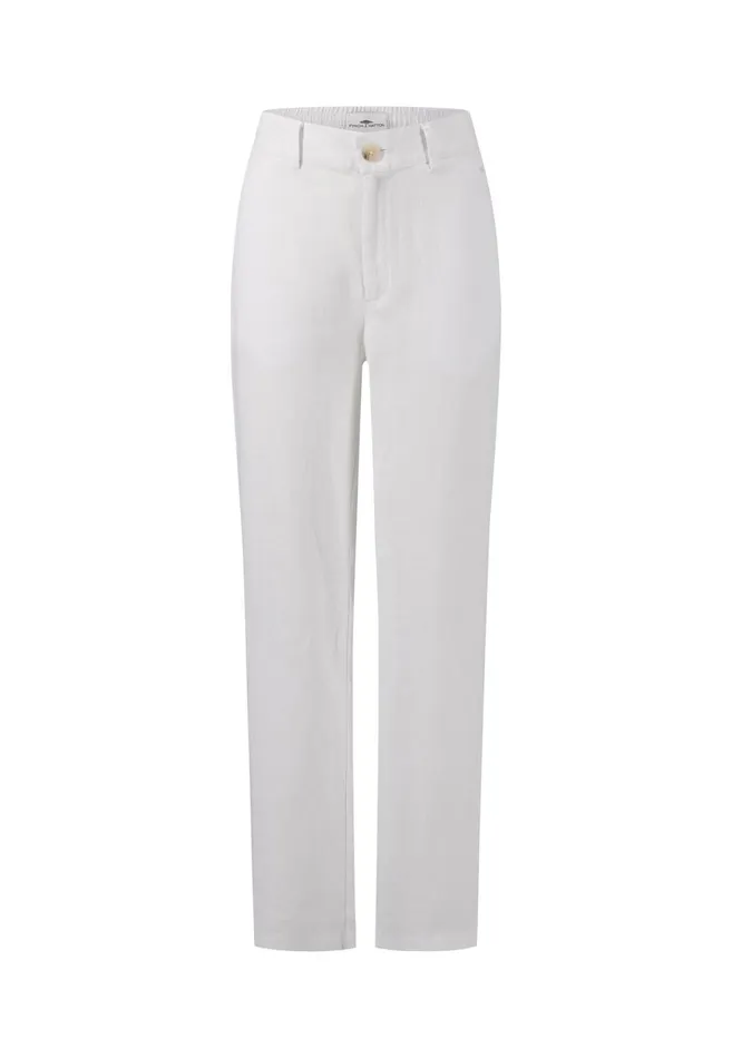 FYNCHHATTON Straight Cut Linen Trousers With Medium Collar Height Whiteblacktoffee Brown Women Pants FYNCHHATTON Straight Cut Linen Trousers With Medium Collar Height Whiteblacktoffee Brown Women Pants