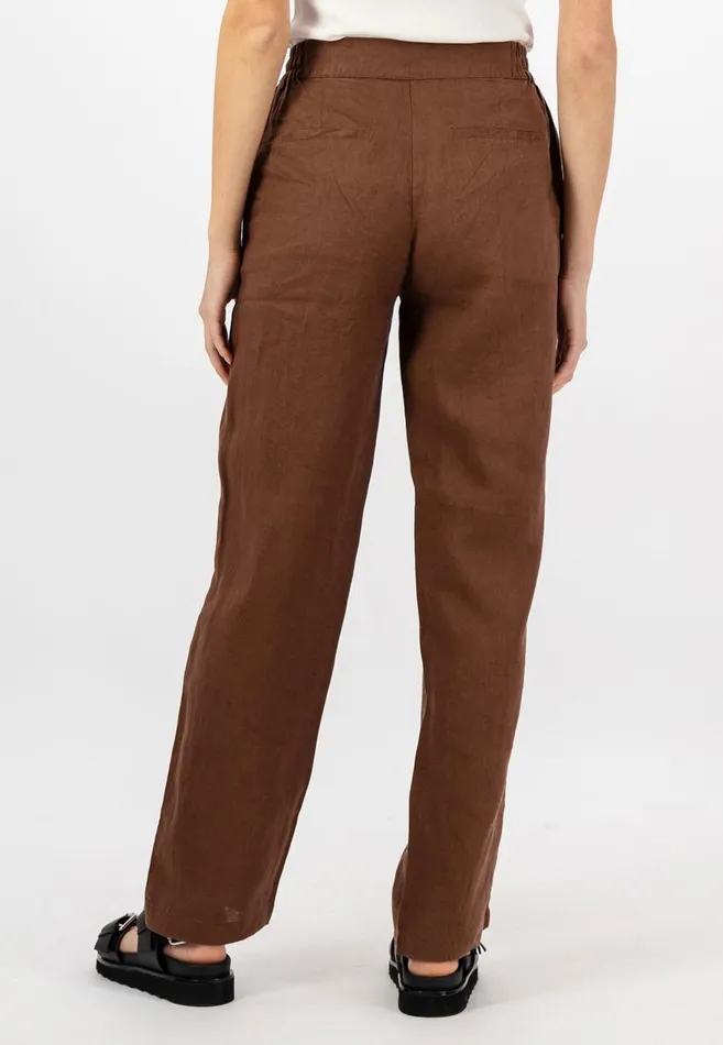 FYNCHHATTON Straight Cut Linen Trousers With Medium Collar Height Whiteblacktoffee Brown Women Pants FYNCHHATTON Straight Cut Linen Trousers With Medium Collar Height Whiteblacktoffee Brown Women Pants