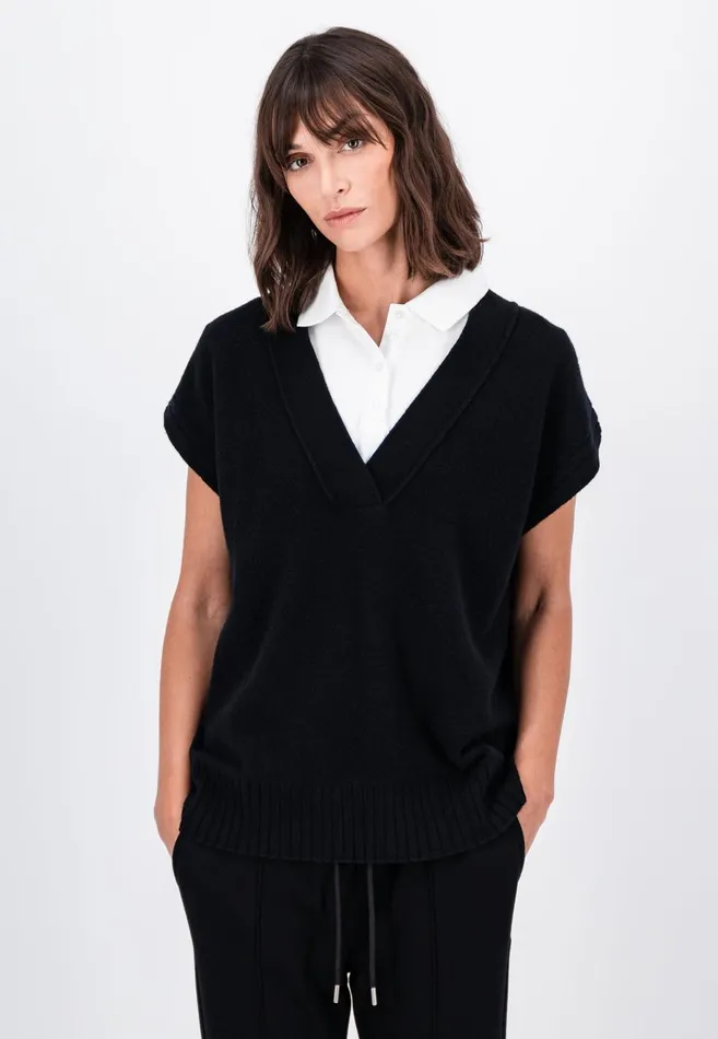 FYNCHHATTON Wool With Vneck Knitted Sweaters Black Women Sweater