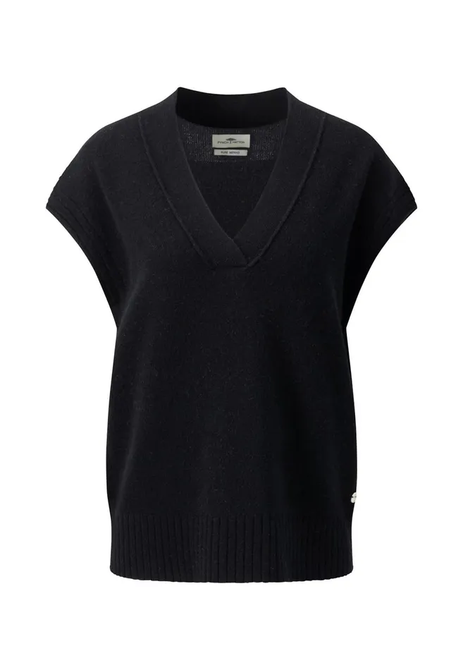 FYNCHHATTON Wool With Vneck Knitted Sweaters Black Women Sweater