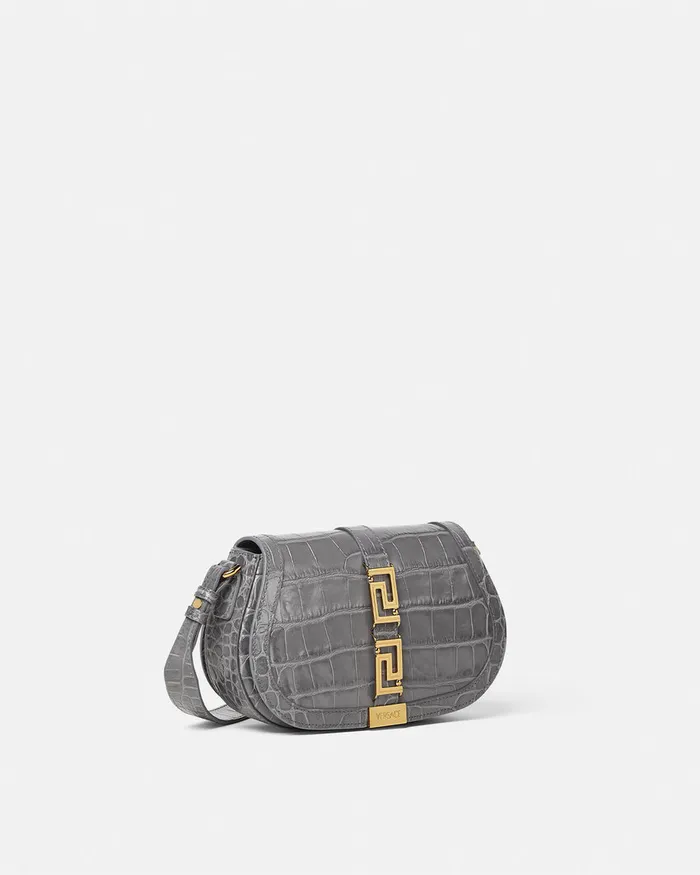 Greca Goddess Women Versace CrocEffect Greca Goddess Shoulder Bag Gray