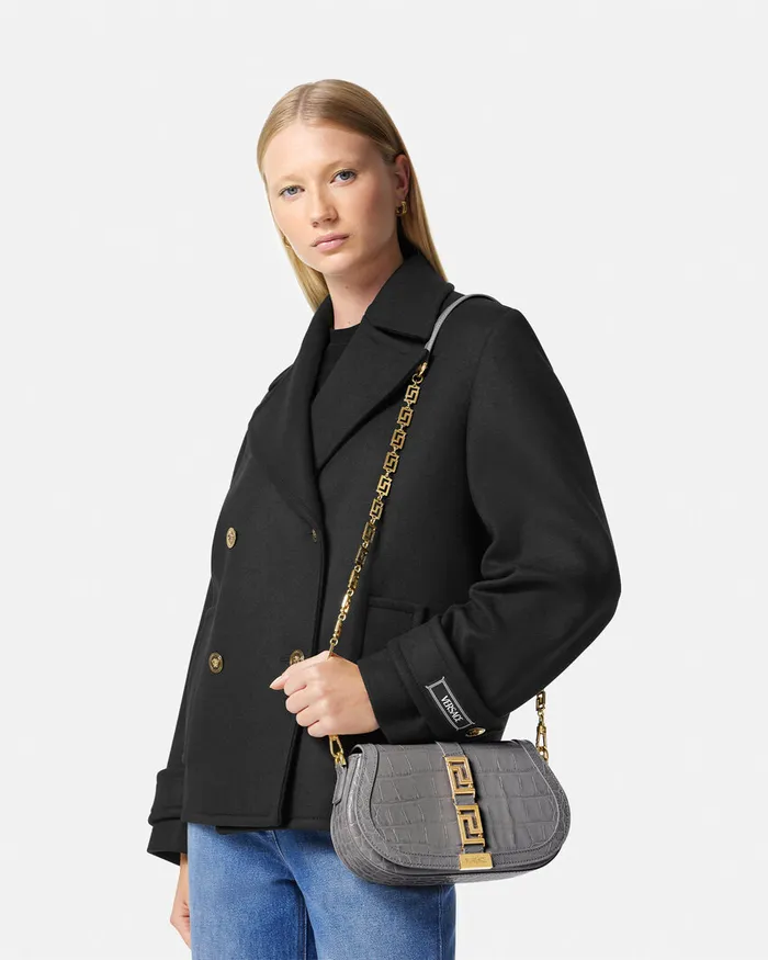 Greca Goddess Women Versace CrocEffect Greca Goddess Shoulder Bag Gray