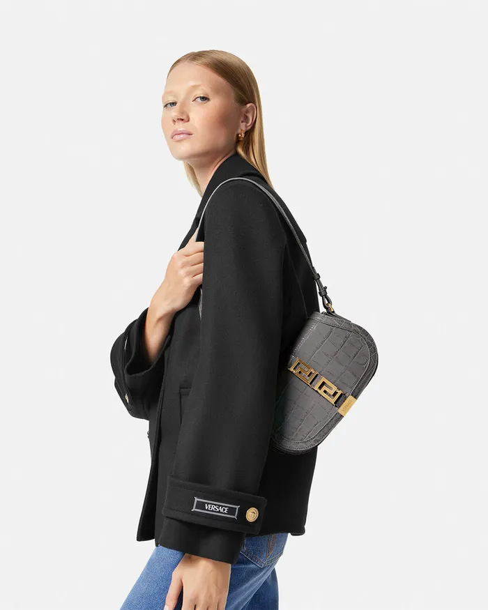 Greca Goddess Women Versace CrocEffect Greca Goddess Shoulder Bag Gray