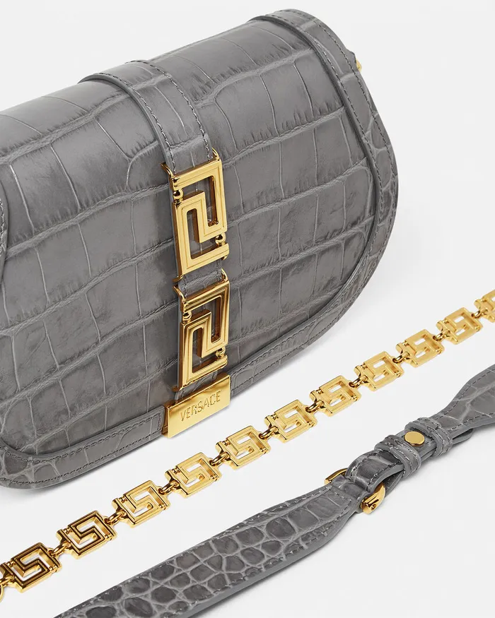Greca Goddess Women Versace CrocEffect Greca Goddess Shoulder Bag Gray