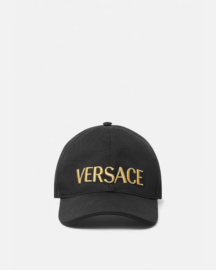 Hats and Caps WomenMen Versace Embroidered Logo Baseball Cap Blackgold