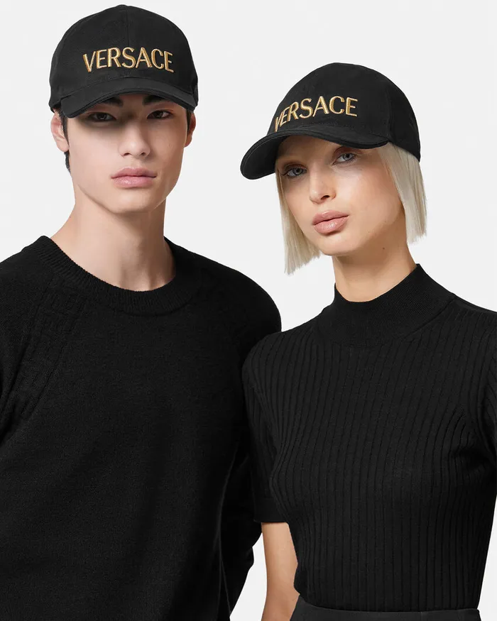 Hats and Caps WomenMen Versace Embroidered Logo Baseball Cap Blackgold