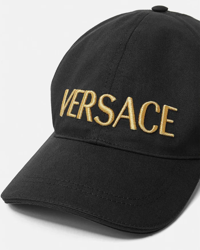 Hats and Caps WomenMen Versace Embroidered Logo Baseball Cap Blackgold
