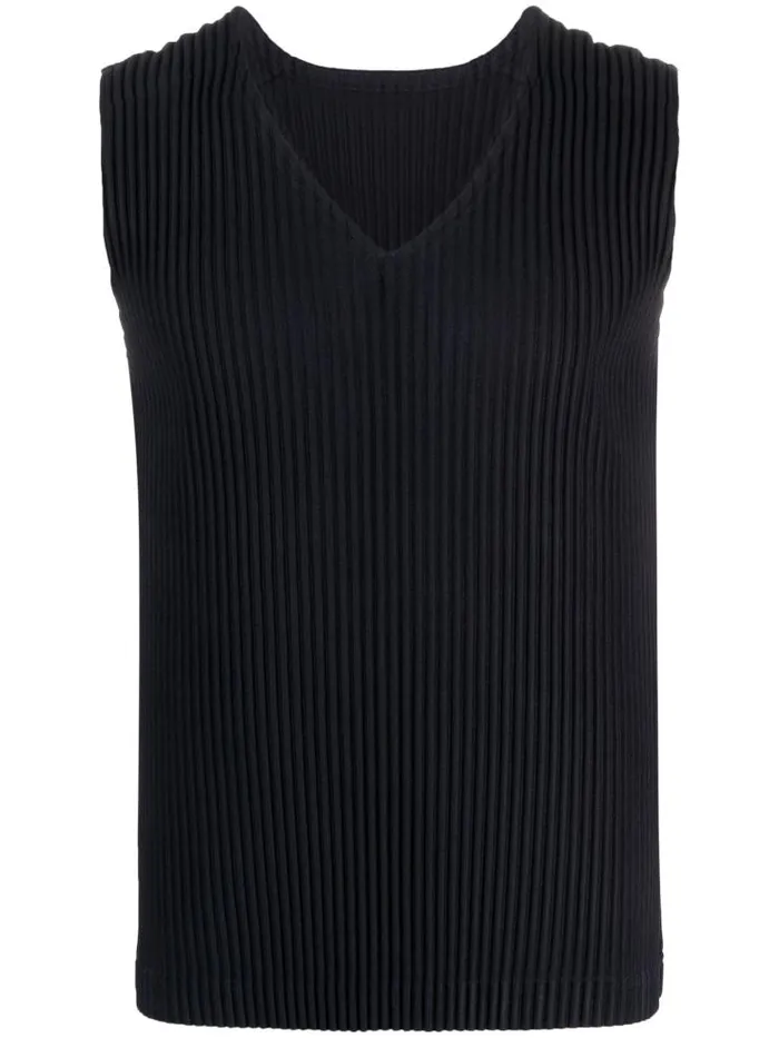 Henrik Vibskov Boutique AW23 VNeck Plisse Vest 8211 Navy Men Tops