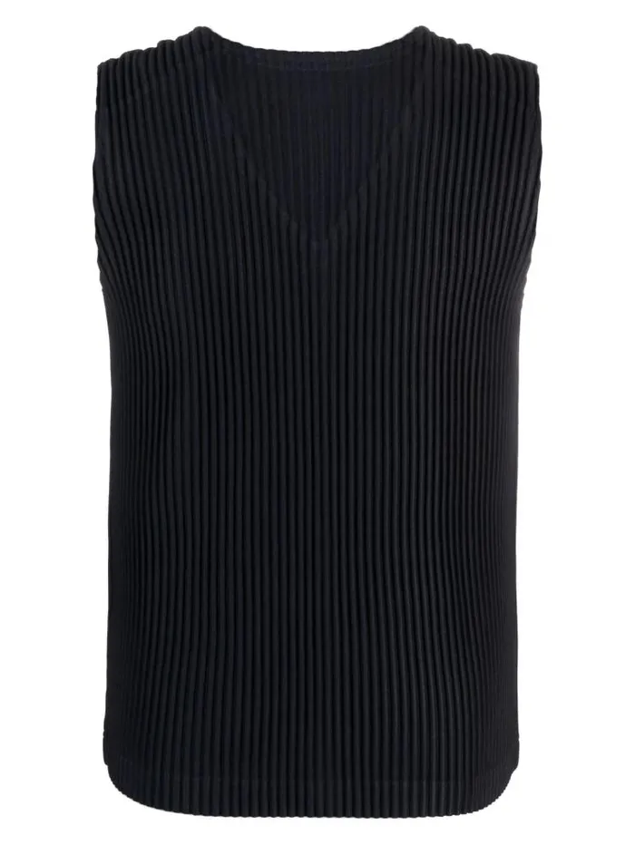 Henrik Vibskov Boutique AW23 VNeck Plisse Vest 8211 Navy Men Tops