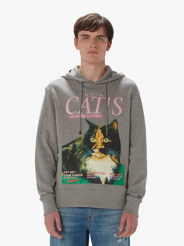 Henrik Vibskov Boutique Cat Print Hoodie 8211 Mid Grey Melange Men Hoodies and Sweatshirts