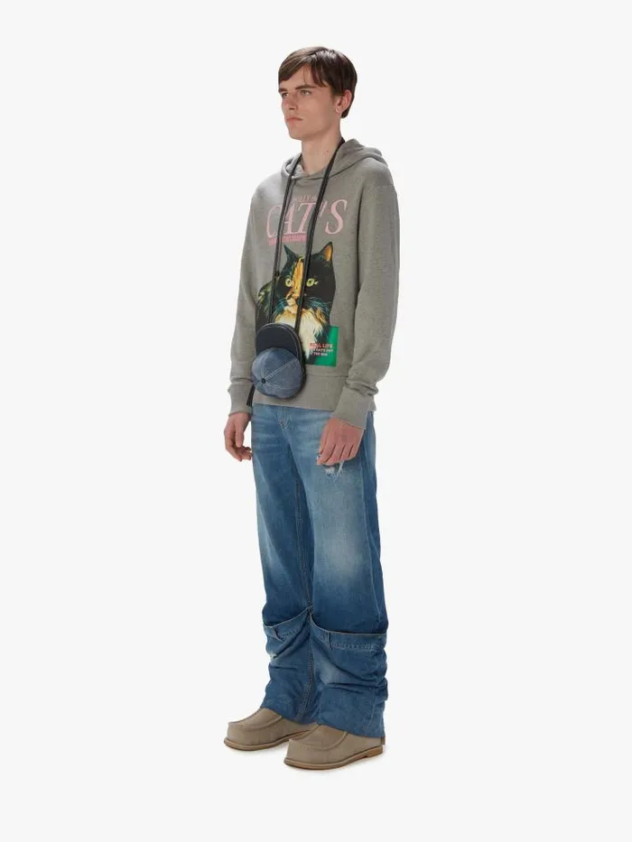 Henrik Vibskov Boutique Cat Print Hoodie 8211 Mid Grey Melange Men Hoodies and Sweatshirts