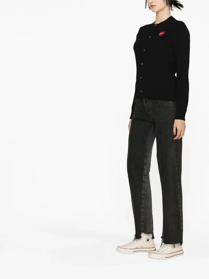 Henrik Vibskov Boutique CDG Play X Invader Womens Black Cardigan 8211 Pixelated Heart Women Knitwear