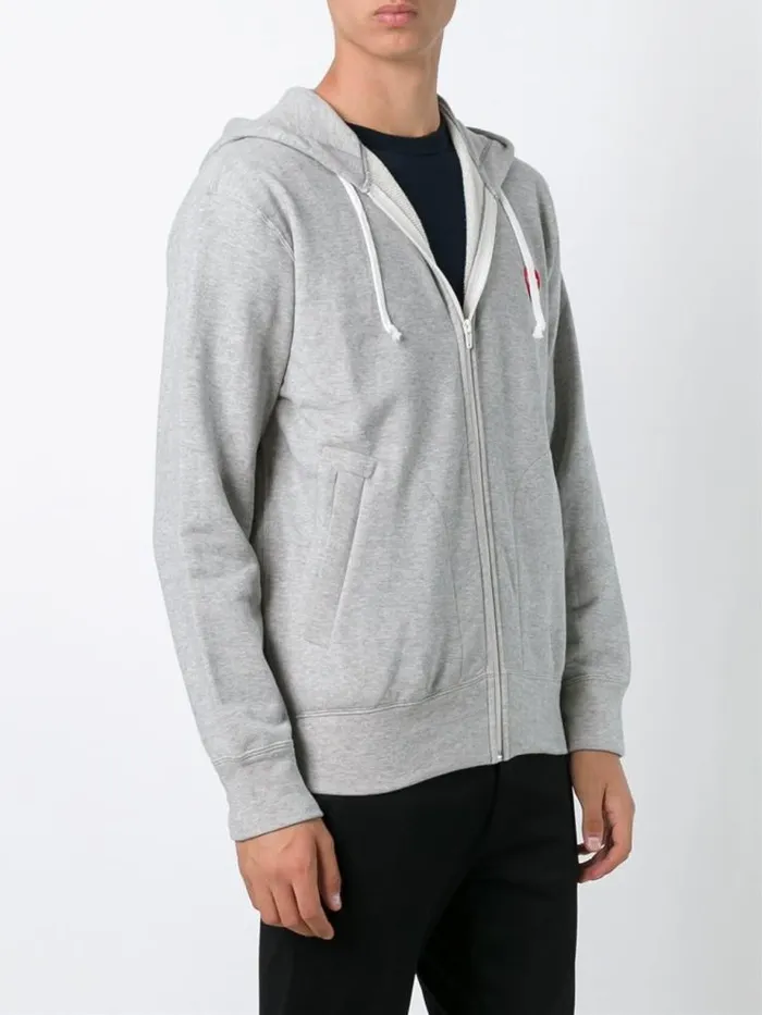 Henrik Vibskov Boutique Mens Zipped Hoodie Red Heart 8211 Grey Men Hoodies and Sweatshirts