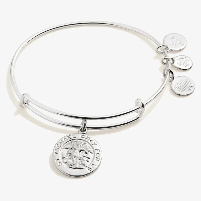 Iconic Women Alex And Ani St Michael Charm Bangle Bracelet Shiny Silver