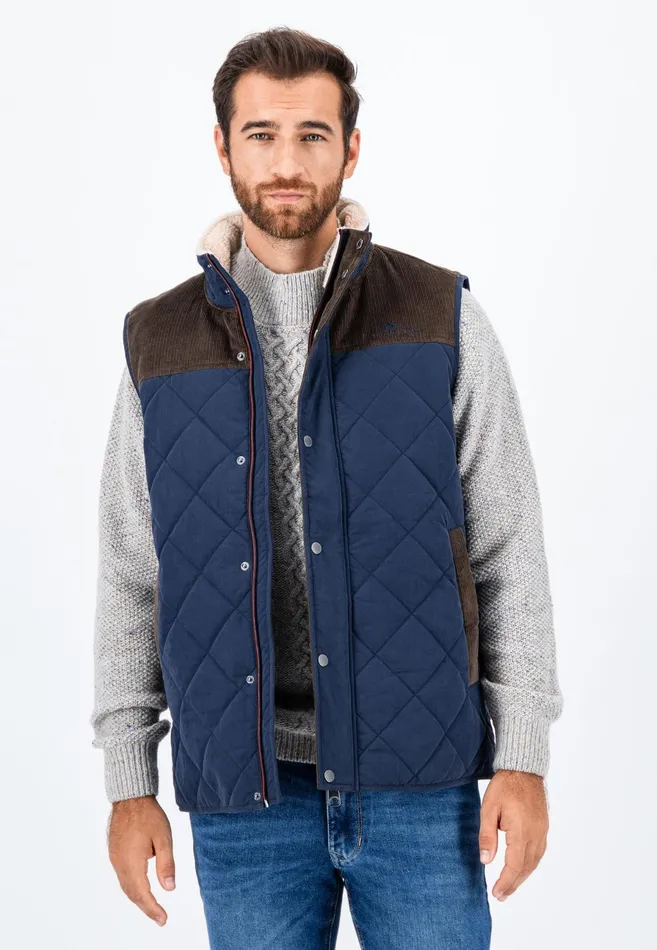 Jackets and Coats Men FYNCHHATTON Vest From Cotton Mix In TwoColor Dark Navy