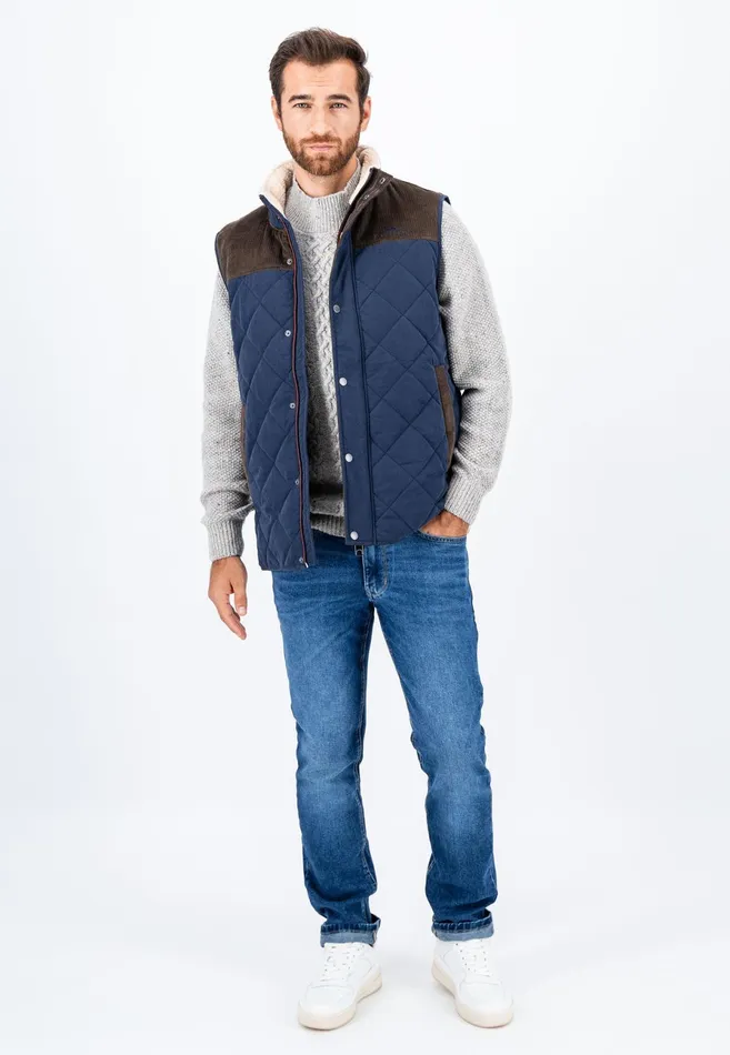 Jackets and Coats Men FYNCHHATTON Vest From Cotton Mix In TwoColor Dark Navy