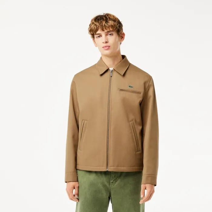 Jackets and Coats Men Lacoste Men039s Short Padded Twill Jacket Brown Six