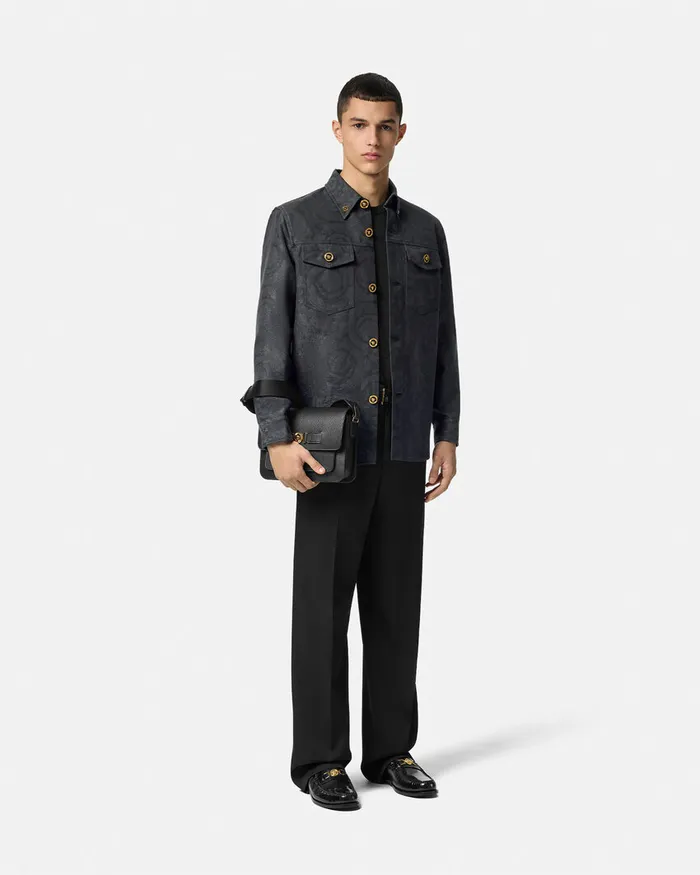Jackets and Coats Men Versace Barocco Jacquard Overshirt Gray