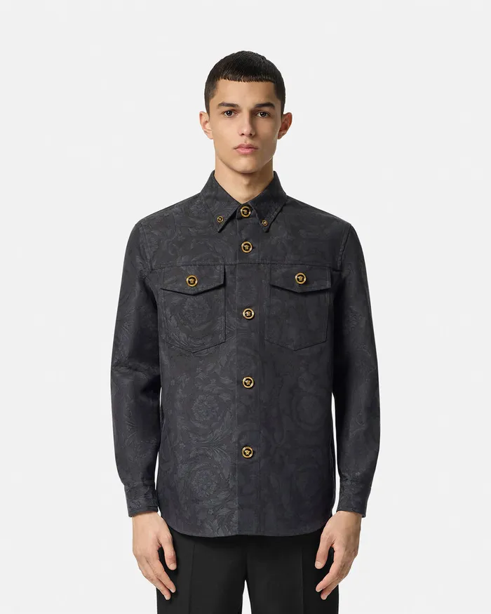 Jackets and Coats Men Versace Barocco Jacquard Overshirt Gray