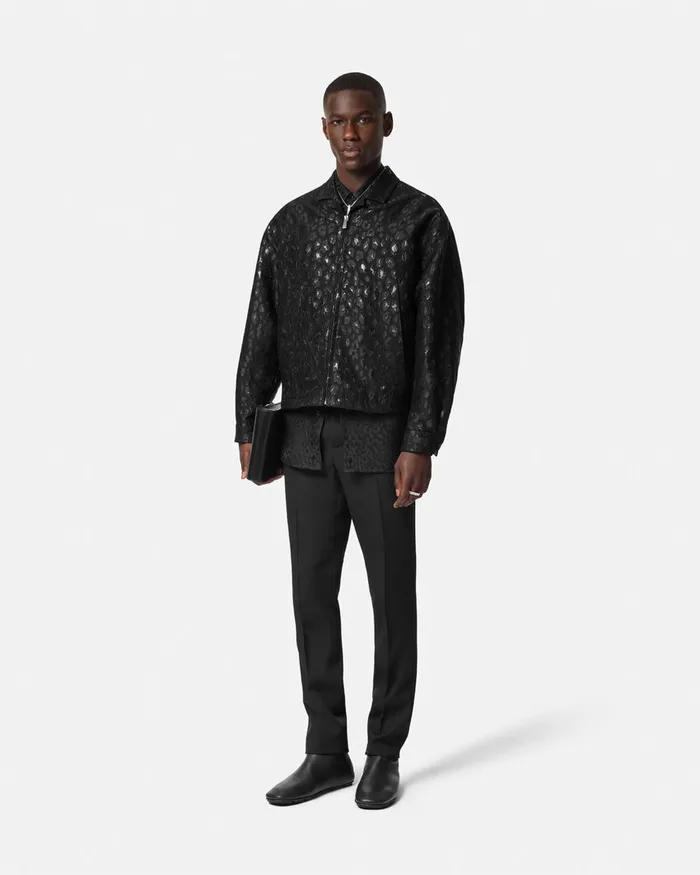 Jackets and Coats Men Versace Leopard Jacquard Blouson Jacket Black