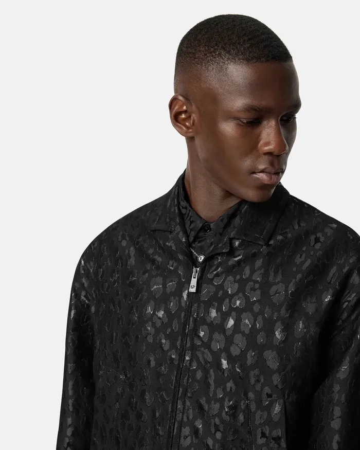 Jackets and Coats Men Versace Leopard Jacquard Blouson Jacket Black