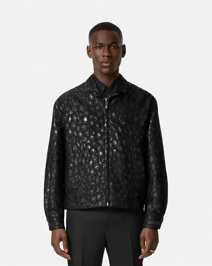 Jackets and Coats Men Versace Leopard Jacquard Blouson Jacket Black