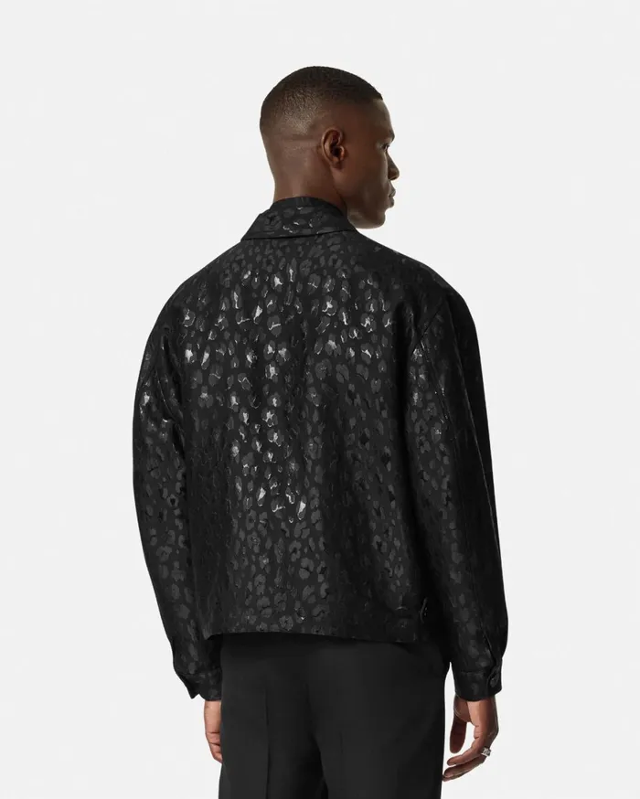 Jackets and Coats Men Versace Leopard Jacquard Blouson Jacket Black