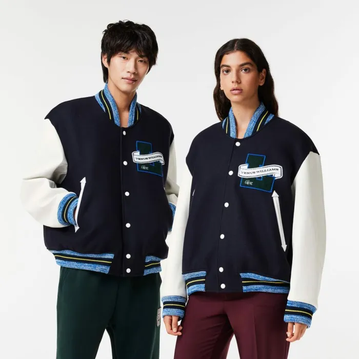 Jackets and Coats MenWomen Lacoste Lacoste X EleVen By Venus Oversized Varsity Jacket Navy Blue 166