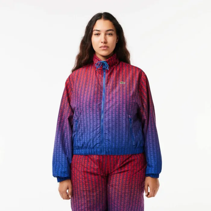 Jackets and Coats Women Lacoste Women039s Monogram Print Ombr Track Jacket Red Blue Navy Blue Qji
