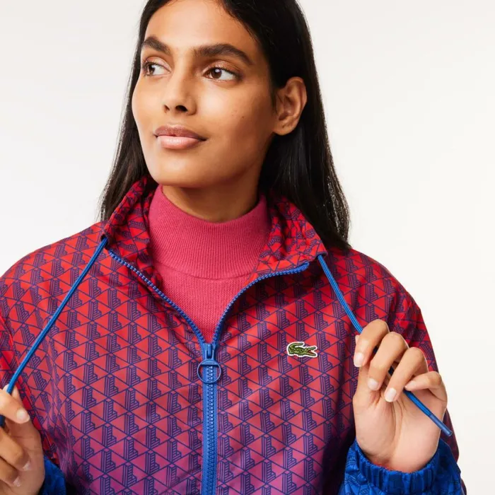 Jackets and Coats Women Lacoste Women039s Monogram Print Ombr Track Jacket Red Blue Navy Blue Qji