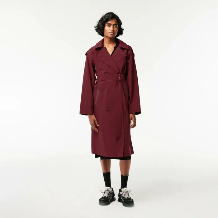 Jackets and Coats Women Lacoste Women039s Oversized Trench Coat Bordeaux Yup