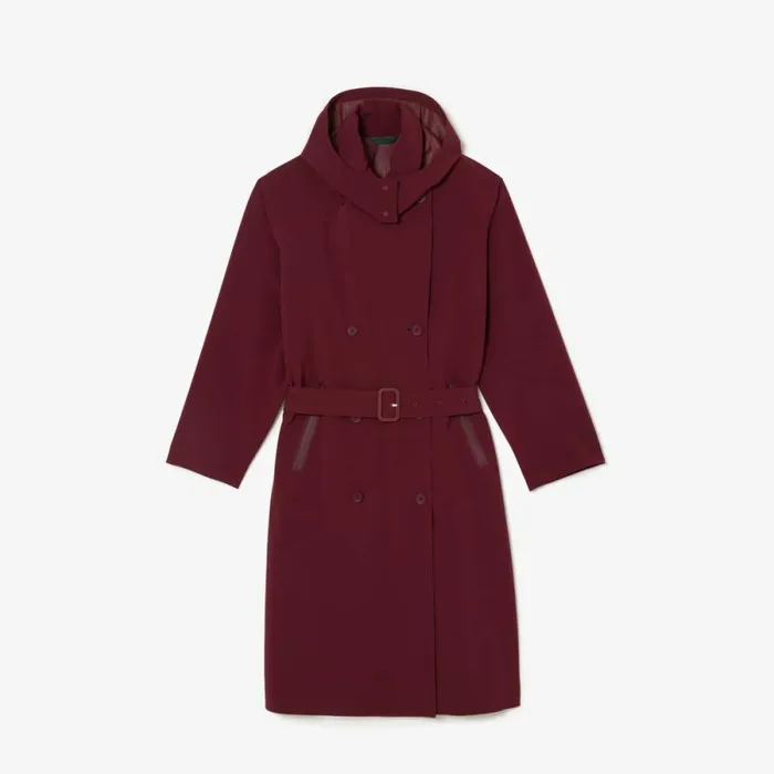 Jackets and Coats Women Lacoste Women039s Oversized Trench Coat Bordeaux Yup