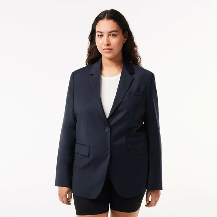 Jackets and Coats Women Lacoste Women039s Oversized Wool Blazer Abysm Blue Hde