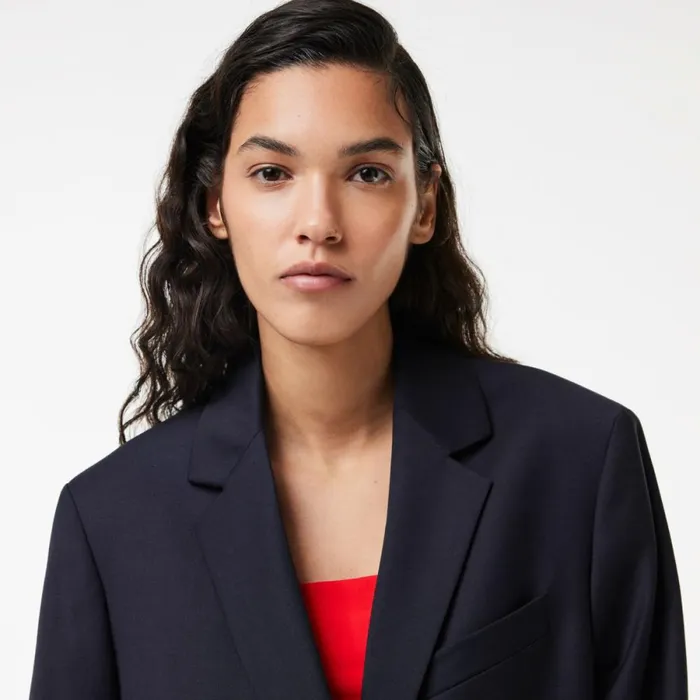 Jackets and Coats Women Lacoste Women039s Oversized Wool Blazer Abysm Blue Hde