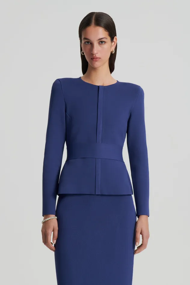 Jackets Women Scanlan Theodore CREPE KNIT CURVED HEM JACKET ROYAL Jackets Women Scanlan Theodore CREPE KNIT CURVED HEM JACKET ROYAL