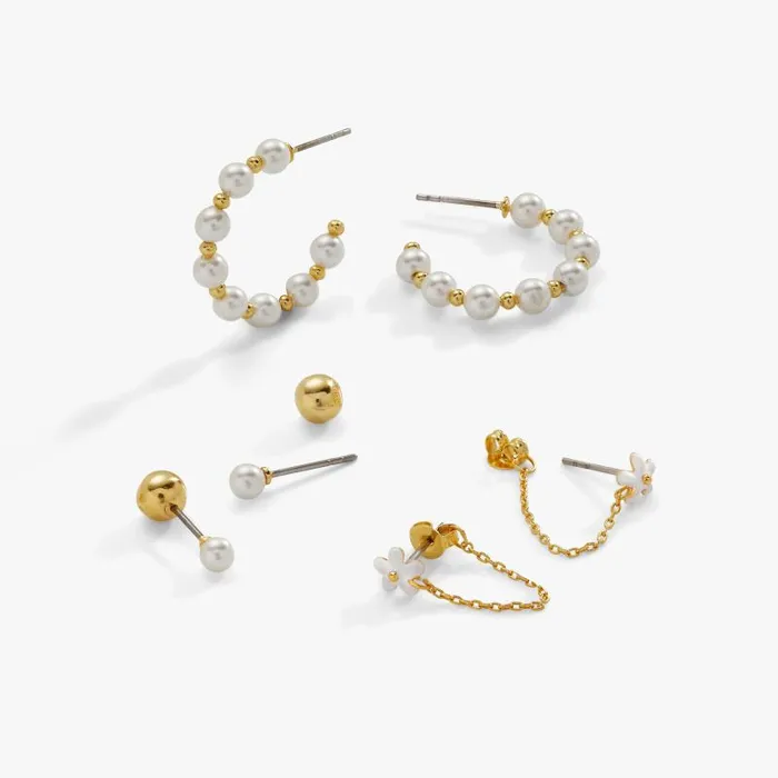 Jewelry Sets Women Alex And Ani Pearl Hoop Daisy Stud Earrings Set Of 3 Gold